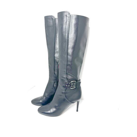 Jimmy Choo Black Darwin 85 Leather Boots Zip Buckle Stiletto sz 37.5 - Picture 10 of 12